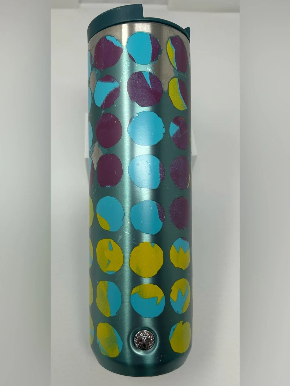 Starbucks Teal Tumbler with Blue, Purple & Yellow Dots 16oz